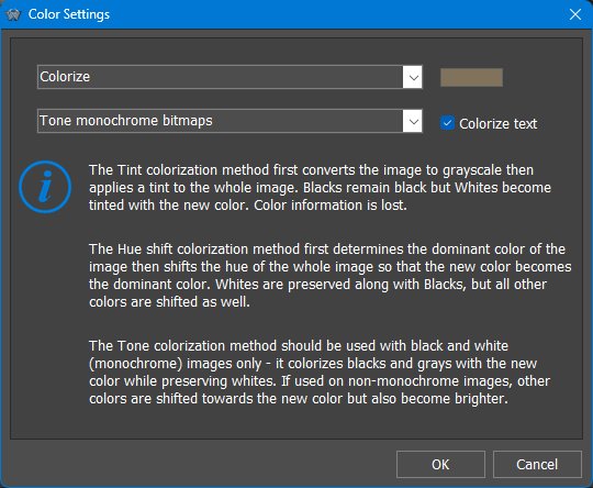 Theme colorization dialog