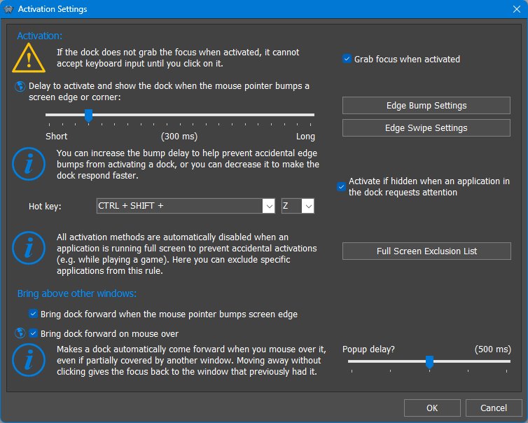 Dock Activation Settings