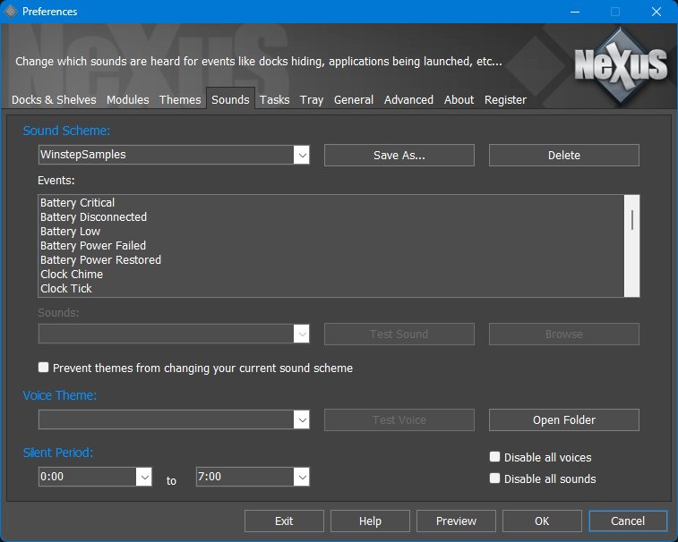 Main Preferences - Sounds tab