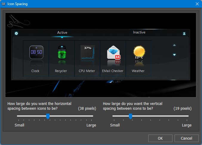 Icon Spacing dialog