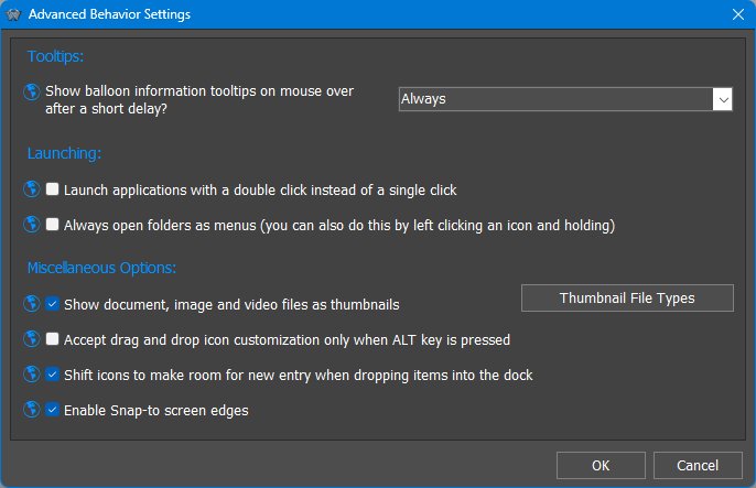 Dock Advanced Behavior Settings