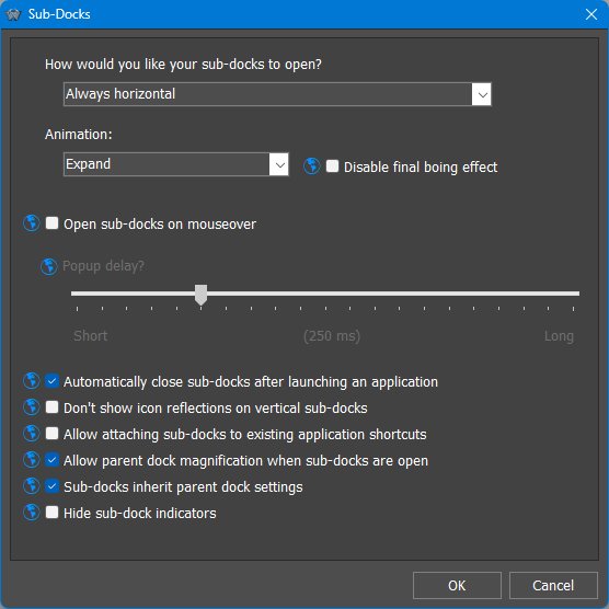 Dock Sub-Dock Settings