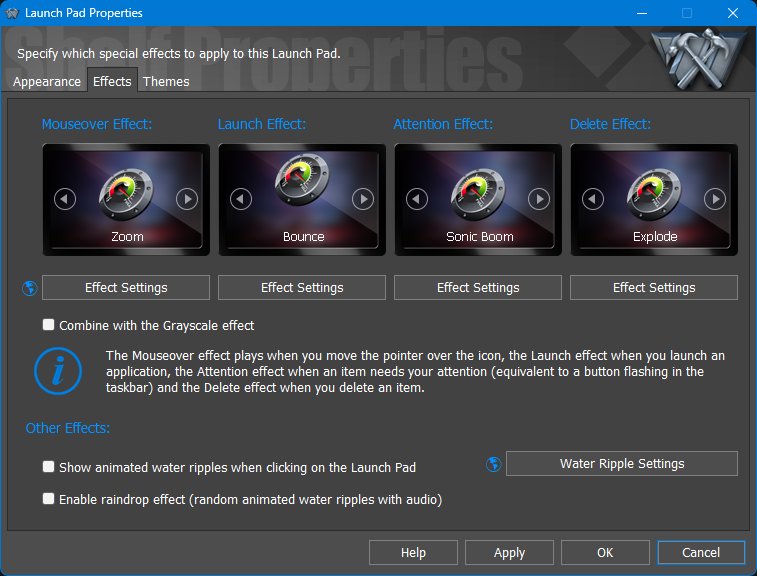 Launch Pad Properties - Effects tab