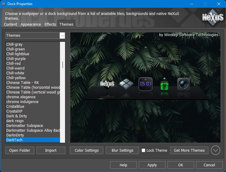 Sub-Dock Properties - Themes tab